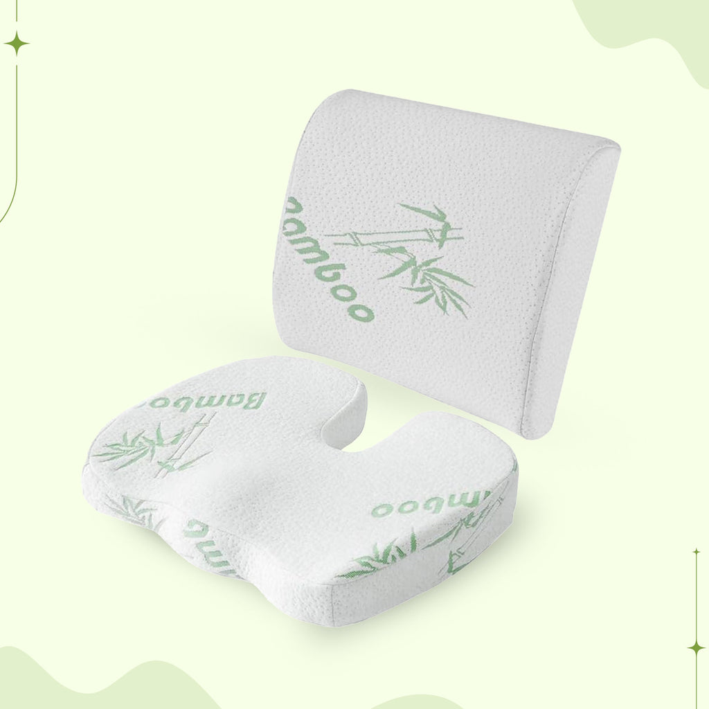 Back & Seat Cushion - Lower Back Cushion Support for Office Chair, Home, Car & Memory Foam Pillow Washable Cover