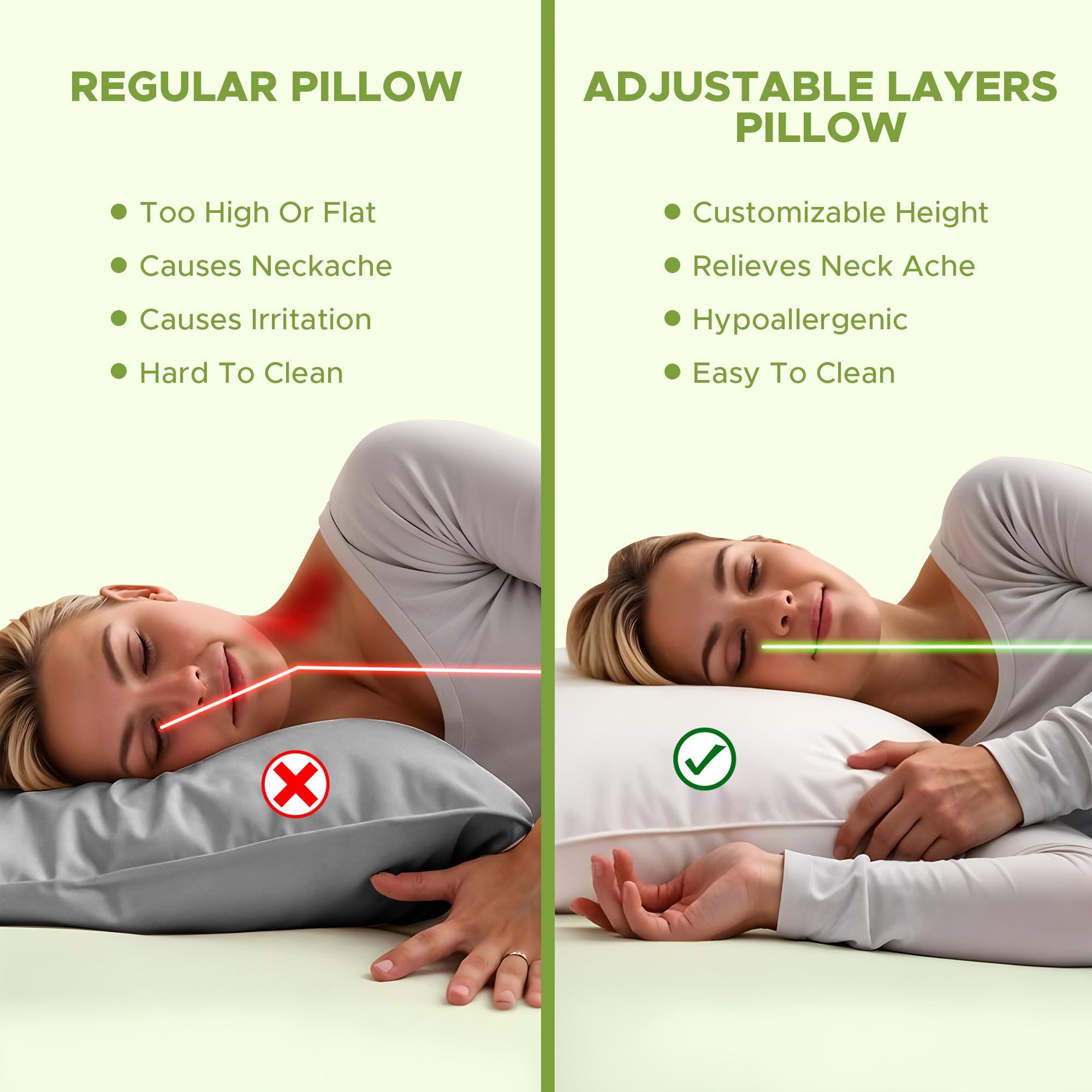 Adjustable Layer Pillow - Blend of Softness & Support