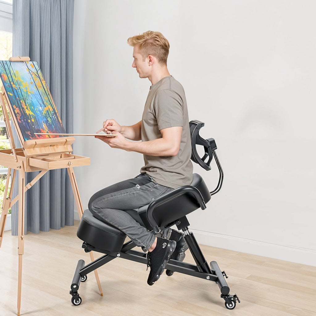 Kneeling Office Chair with Back Support - Stool with Smooth Casters