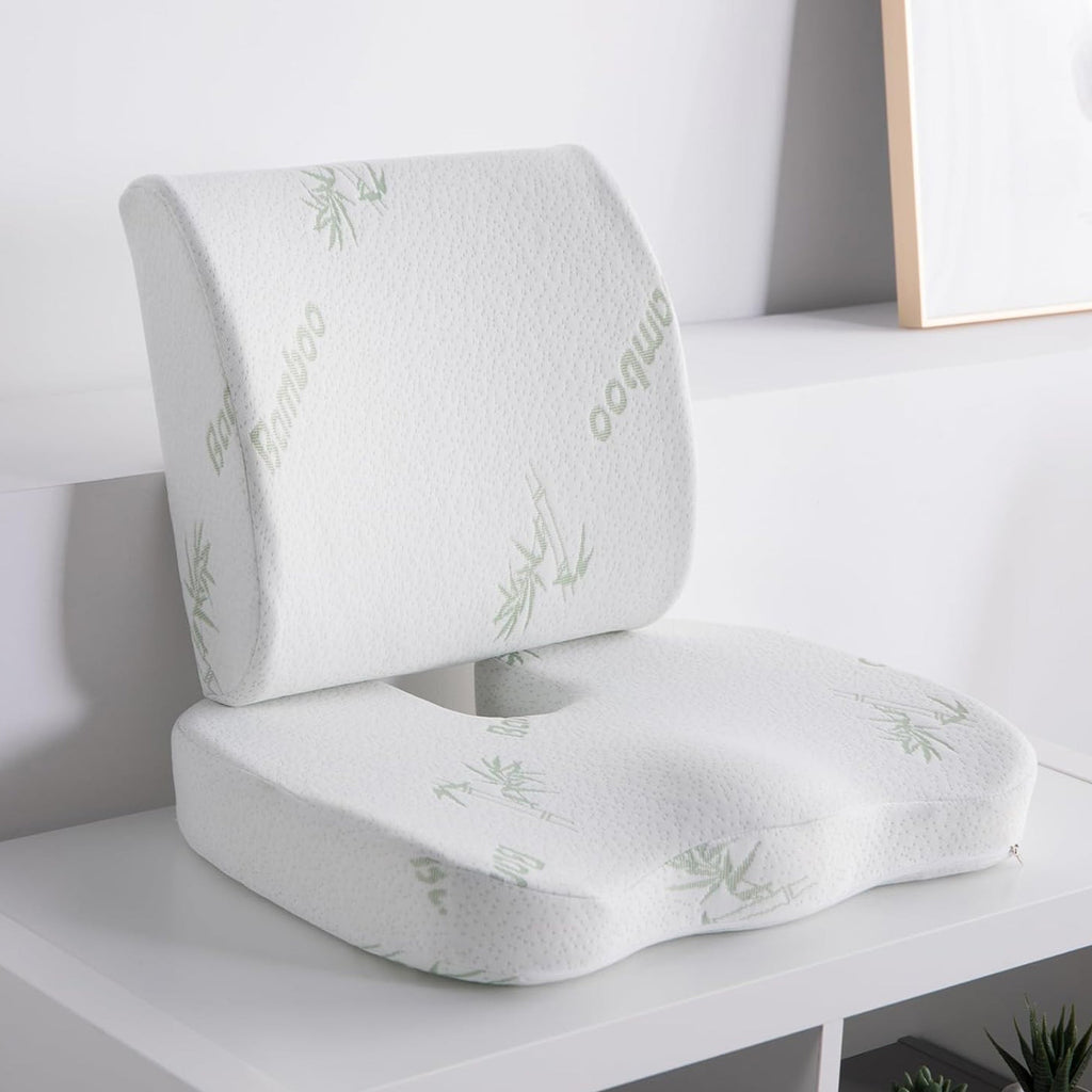 Back & Seat Cushion - Lower Back Cushion Support for Office Chair, Home, Car & Memory Foam Pillow Washable Cover