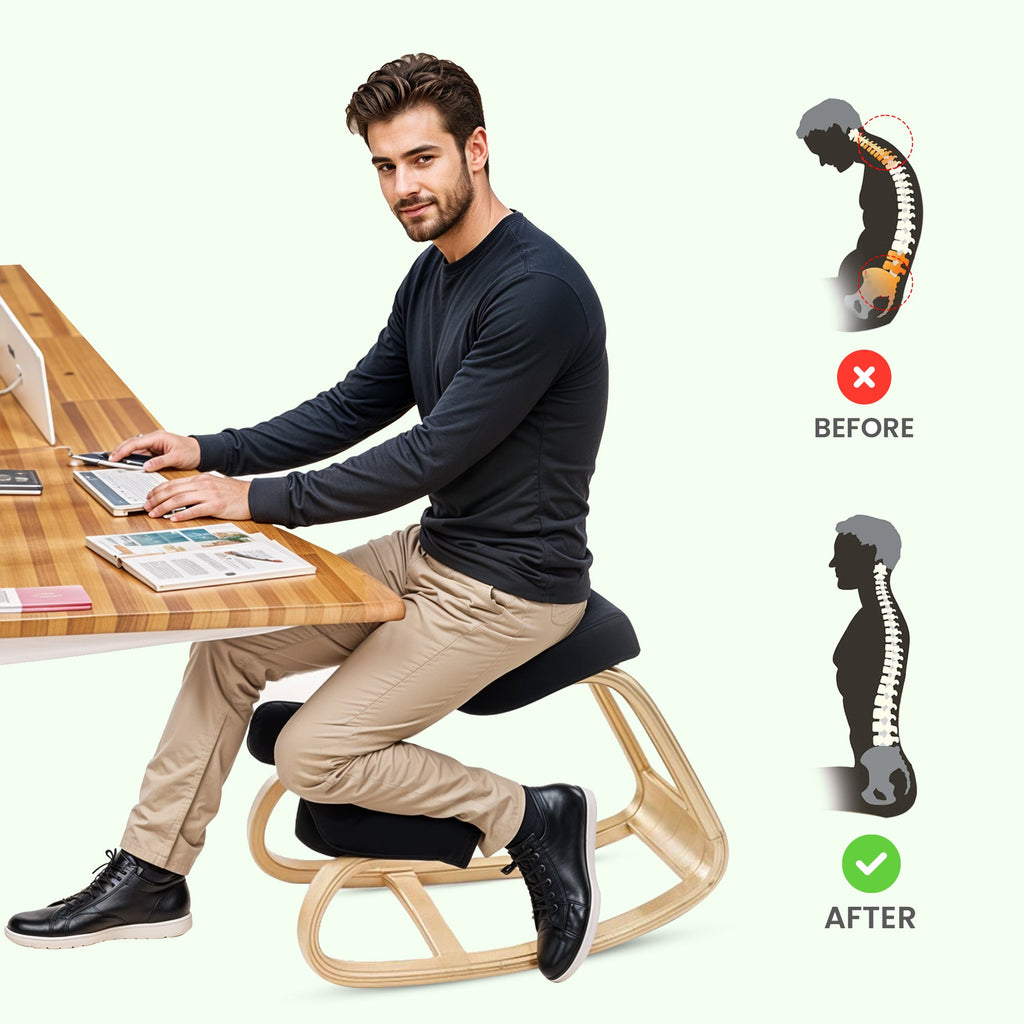 Ergonomic Wooden Kneeling Chair - Ergonomic Rocker Stool for Home and Office
