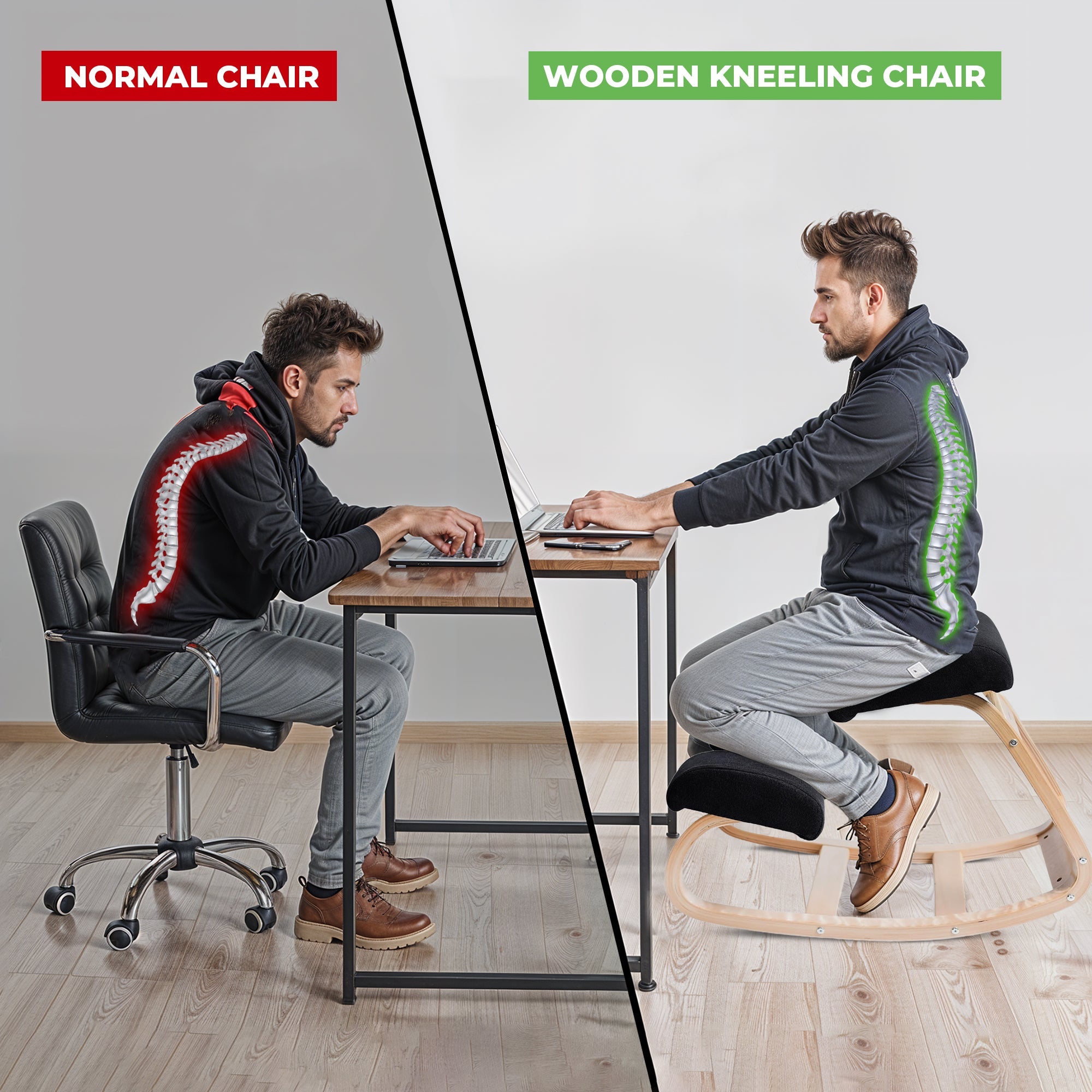 Ergonomic Wooden Kneeling Chair - Ergonomic Rocker Stool for Home and Office