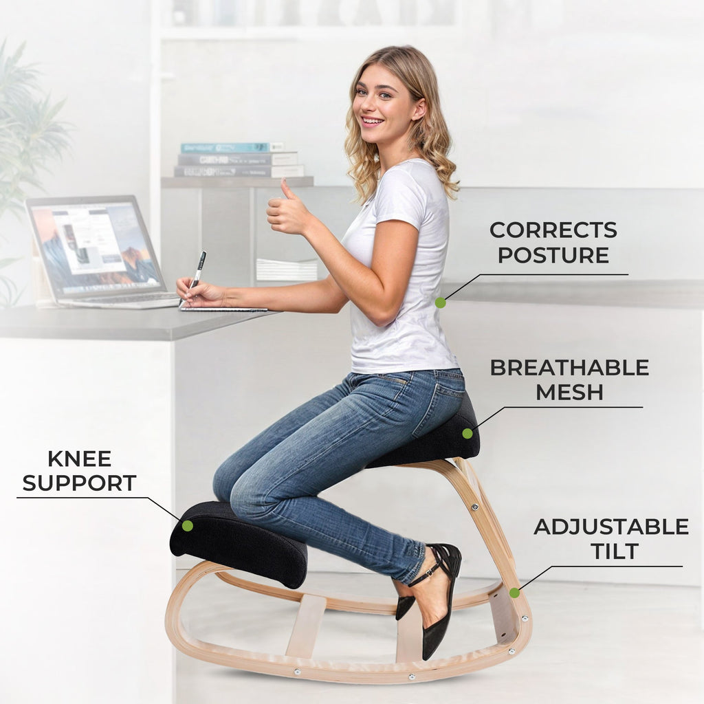 Ergonomic Wooden Kneeling Chair - Ergonomic Rocker Stool for Home and Office