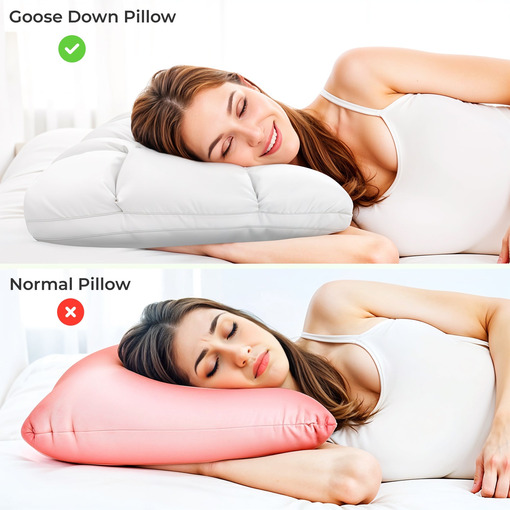 Luxury Goose Down Pillow - Support for Side & Back Sleepers
