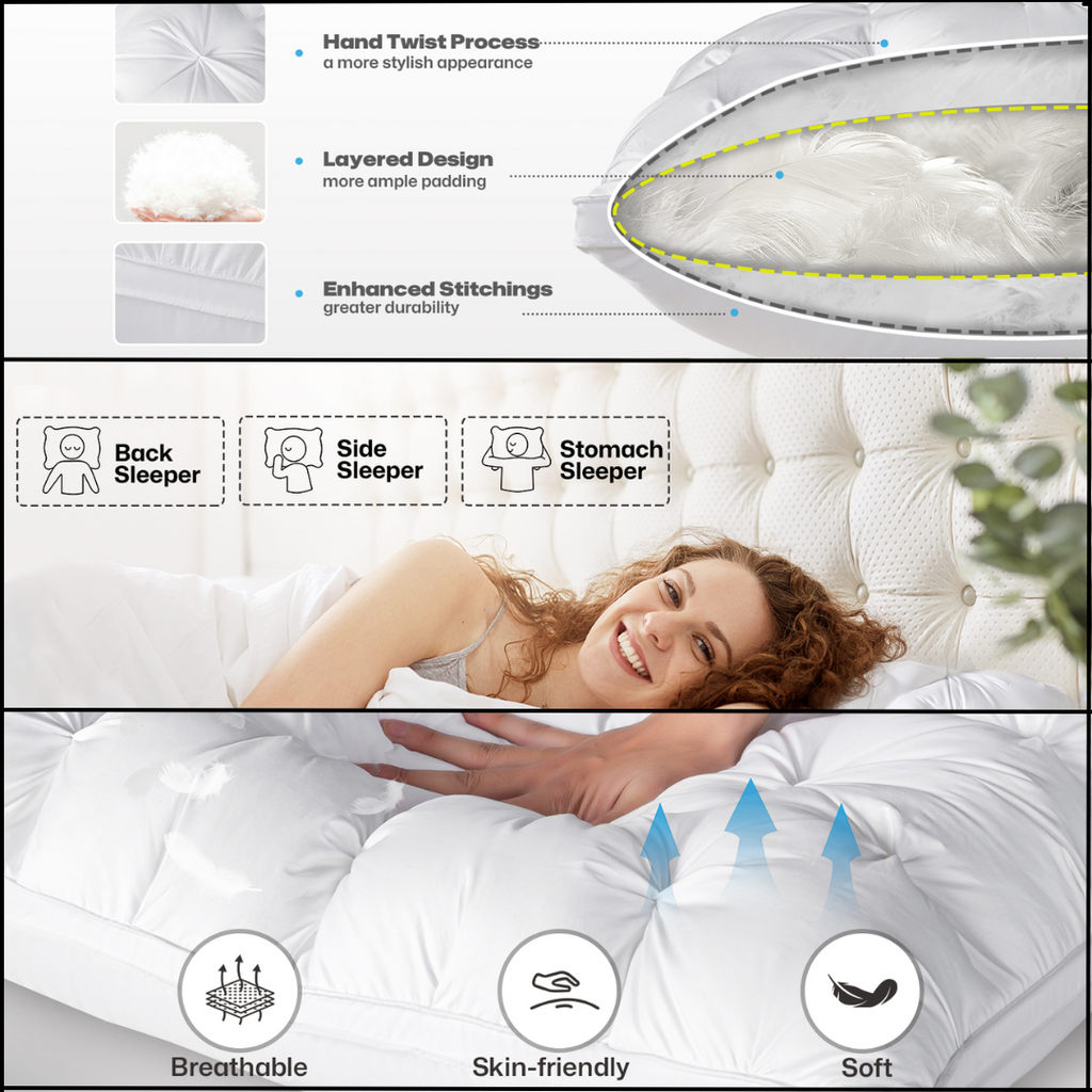 Goose Down Pillow – Luxurious All Night Comfort Comfort