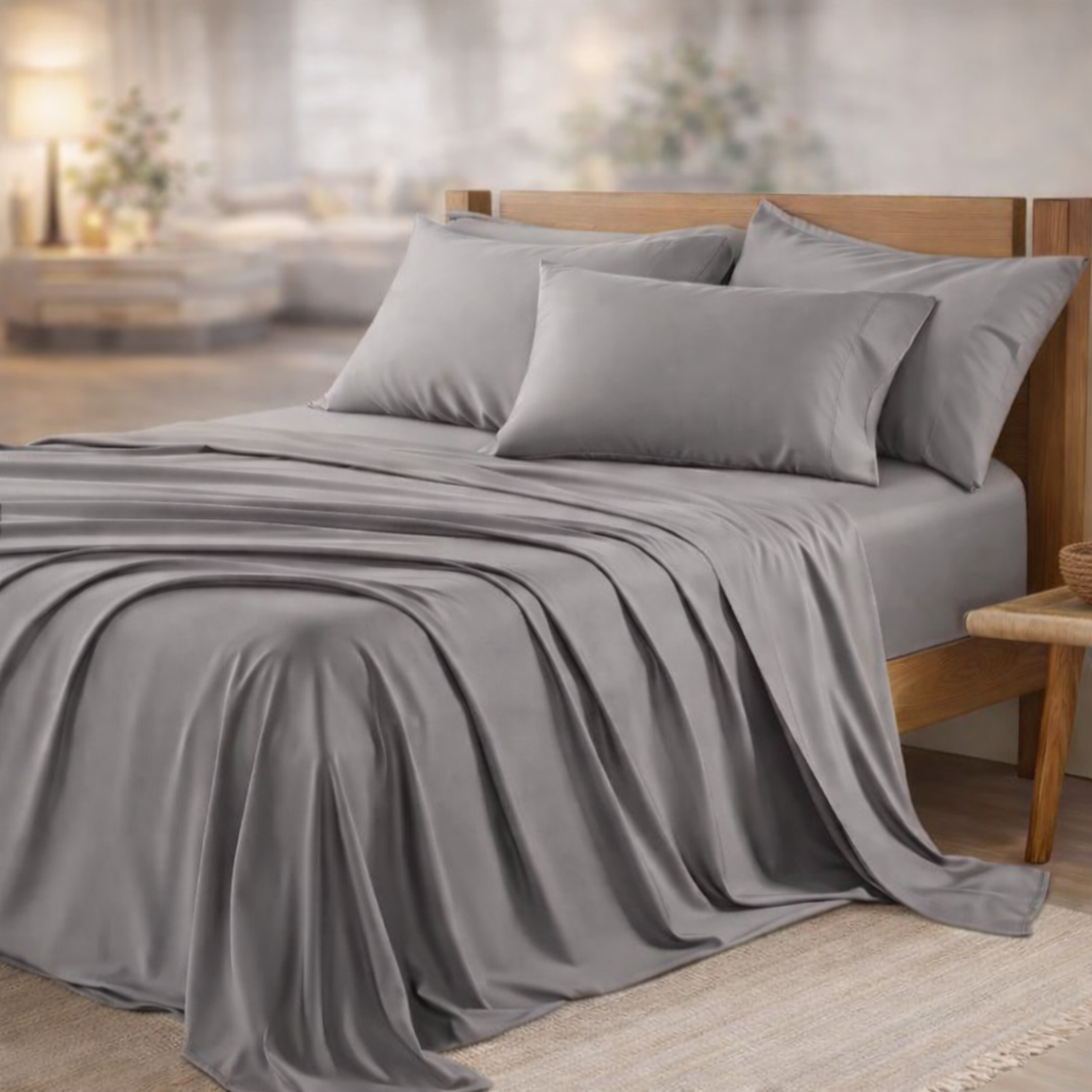 Bamboo Cooling Sheet Set - Matching 2 Pillowcase, Fitted & Flat Sheet Together
