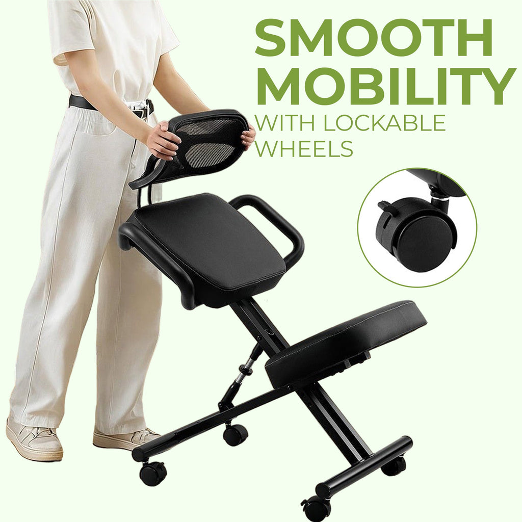 Kneeling Office Chair with Back Support - Stool with Smooth Casters