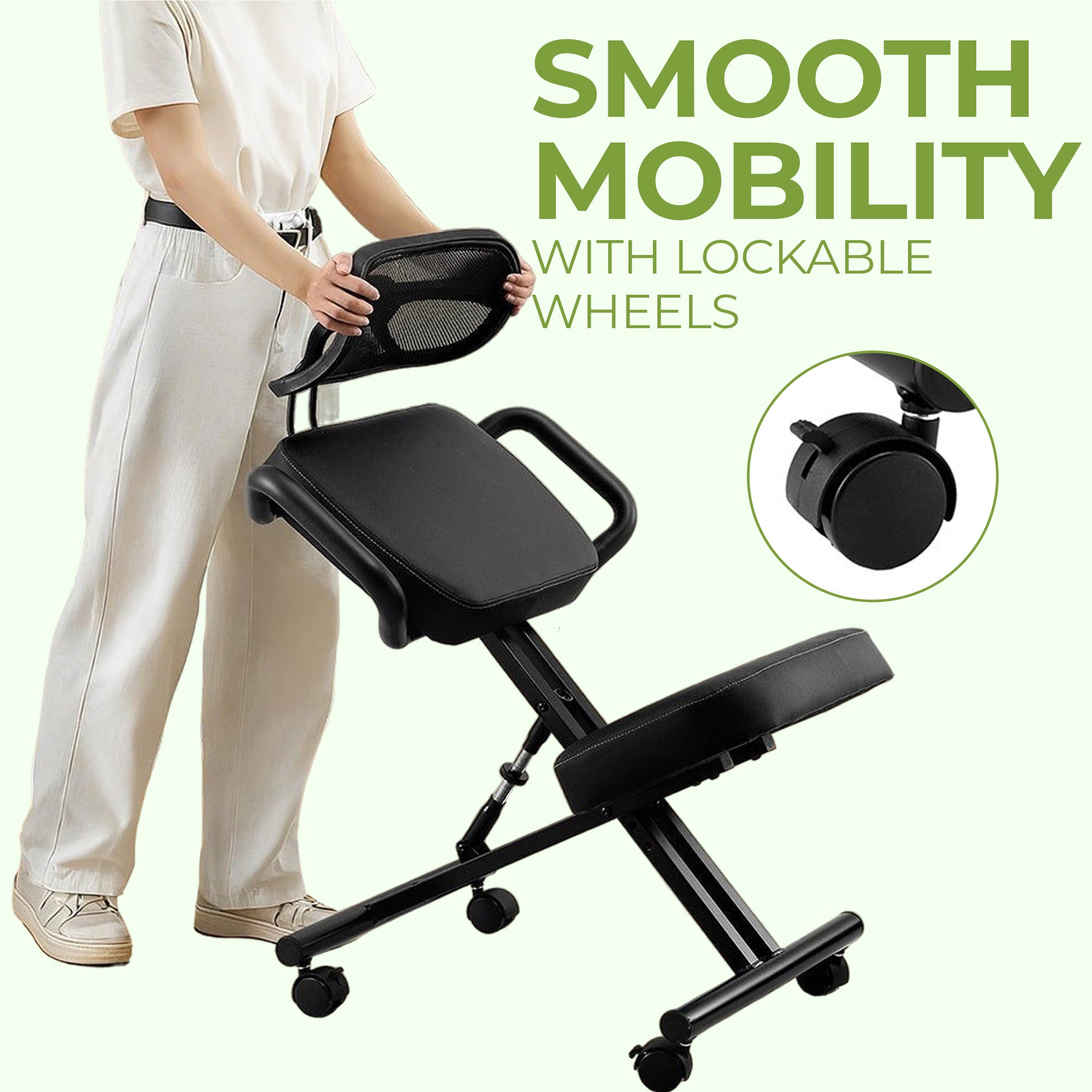 Kneeling Office Chair with Back Support - Stool with Smooth Casters